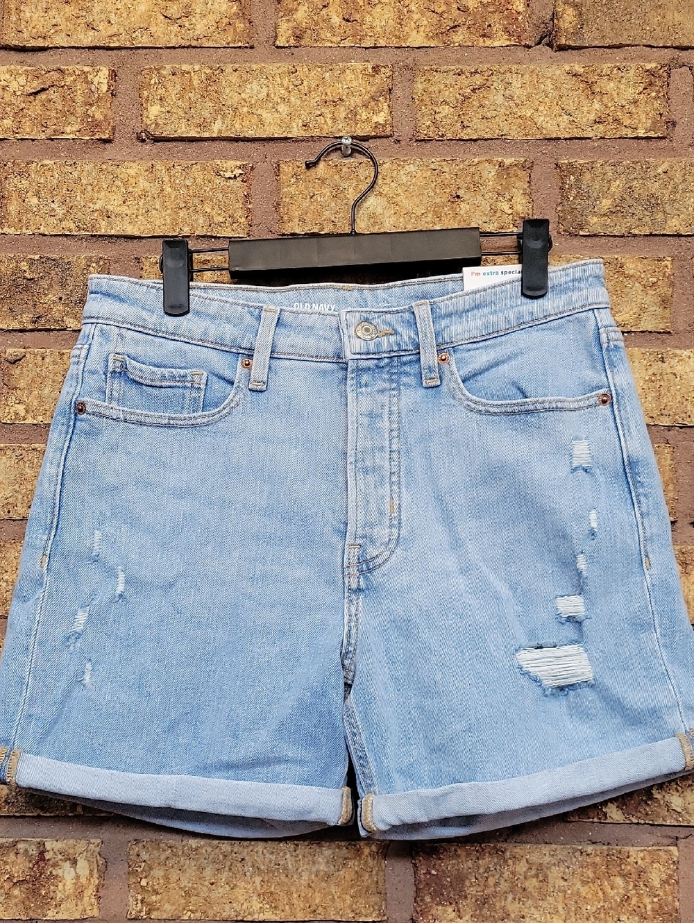 Old Navy High Rise OG Straight Button Fly Distressed Denim Shorts Size 8